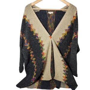 Debut cardigan sweater M L oversized button front‎ boho rainbow knit